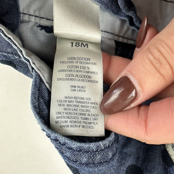 OshKosh B'Gosh Denim Blue Jean Overalls Polka Dot Size 18M 100% Cotton Vestbak - Picture 12 of 12